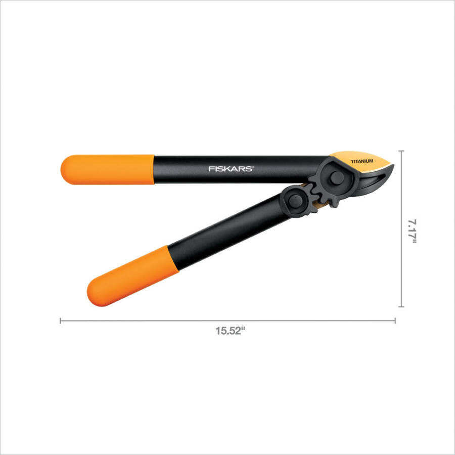 Сучкорез Fiskars PowerGear Titanium (15 дюймов), с храповым механизмом, черно-оранжевый, 1 штука. - 2