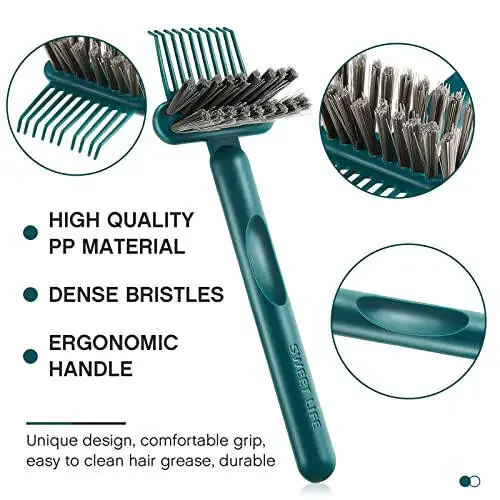 Suclain 5 Pcs Hairbrush Cleaner Tool Comb Set Mini Hairbrush Dirt Remover with Metal Wire Rake 2 in 1 Comb Cleaner for Removing Hair Dust Home and Salon Use - 3
