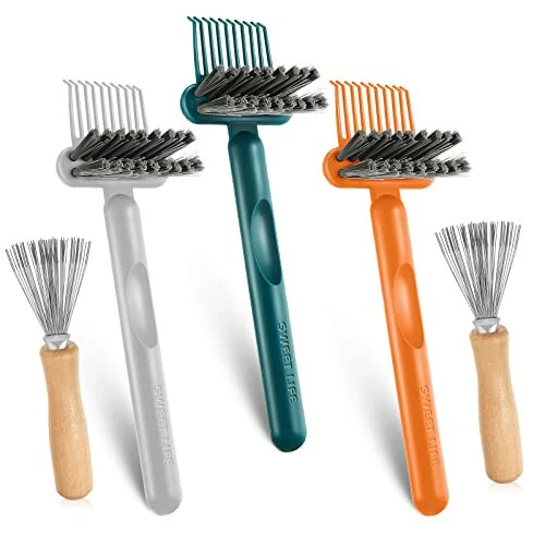 Suclain 5 Pcs Hairbrush Cleaner Tool Comb Set Mini Hairbrush Dirt Remover with Metal Wire Rake 2 in 1 Comb Cleaner for Removing Hair Dust Home and Salon Use - Suclain