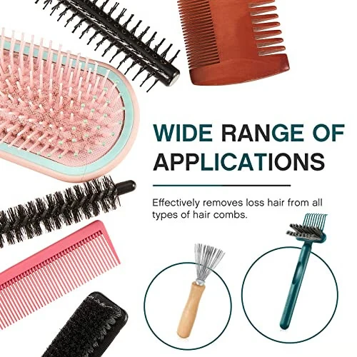 Suclain 5 Pcs Hairbrush Cleaner Tool Comb Set Mini Hairbrush Dirt Remover with Metal Wire Rake 2 in 1 Comb Cleaner for Removing Hair Dust Home and Salon Use - 6