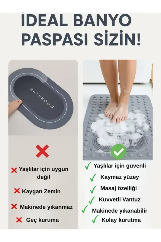 Suction Cup Bath and Shower Non-Slip Mat for Shower Cabin Tub Interior Suction Cup Bath Mat 36x69.5 cm - 3