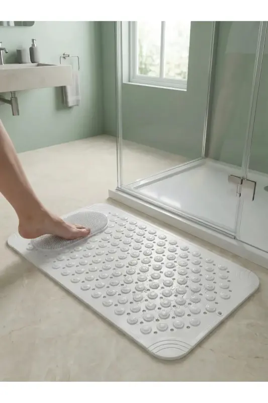 Suction Cup Bath and Shower Non-Slip Shower Cabin Bathtub Mat with Suction Cups 36x69.5 cm - White - MAPPLEHOME