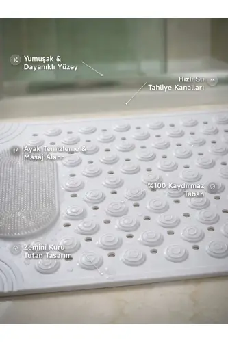 Suction Cup Bath and Shower Non-Slip Shower Cabin Bathtub Mat with Suction Cups 36x69.5 cm - White - 3