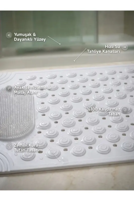 Suction Cup Bath and Shower Non-Slip Shower Cabin Bathtub Mat with Suction Cups 36x69.5 cm - White - 3
