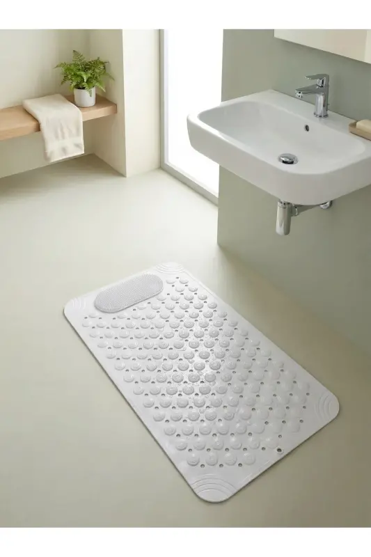 Suction Cup Bath and Shower Non-Slip Shower Cabin Bathtub Mat with Suction Cups 36x69.5 cm - White - 4