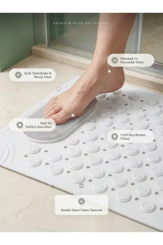 Suction Cup Bath and Shower Non-Slip Shower Cabin Bathtub Mat with Suction Cups 36x69.5 cm - White - 6
