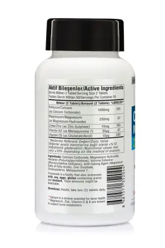 Kalsiyum Magnezyum Çinko D3&K2 İçeren, Kas ve Kemik Sağlığı Destekleyici 100 Tablet - 4