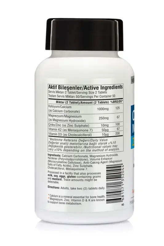 Kalsiyum Magnezyum Çinko D3&K2 İçeren, Kas ve Kemik Sağlığı Destekleyici 100 Tablet - 4
