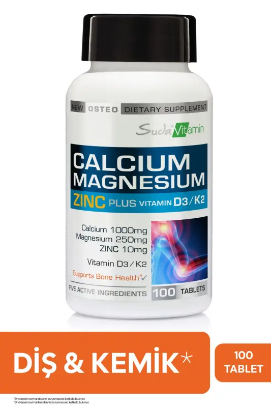 Kalsiyum Magnezyum Çinko D3&K2 İçeren, Kas ve Kemik Sağlığı Destekleyici 100 Tablet - 1