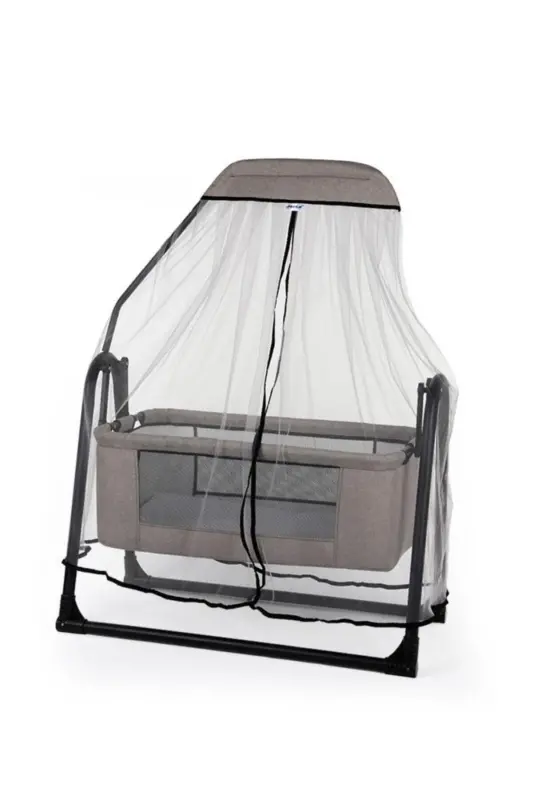 Sude Tüllü Sepet Beşik Sallanabilir Bebek Beşiği Tüllü Beşik-Kahverengi - 1