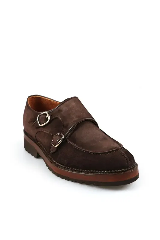Suede Coffee 100% Leather Buckled Eva Sole Casual Shoe - 2