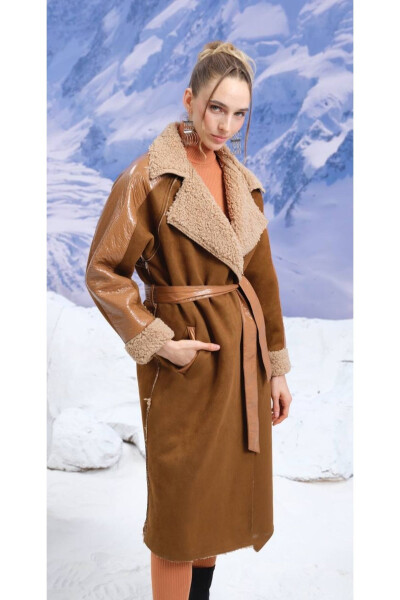 Suede Lined Laminated Women's Coat - 2