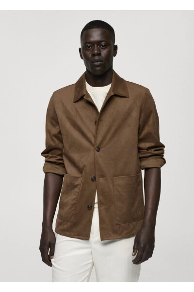 Suede-Look Shirt Jacket with Pockets - MANGO MAN