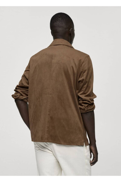 Suede-Look Shirt Jacket with Pockets - 4