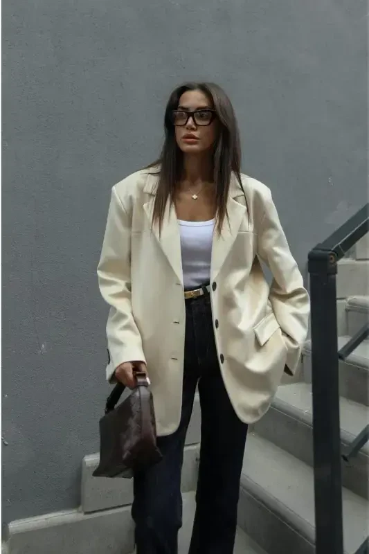 suede nubuck fabric three button oversized mid-length stitching detail pinterest brand equivalent blazer jacket-stone - 8