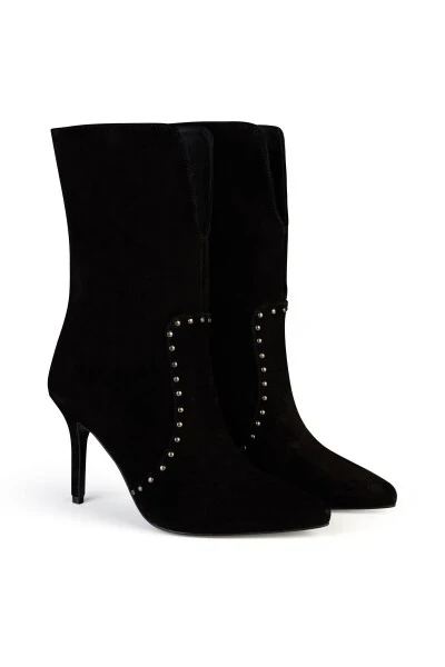 Suede Stud Detailed Short Boot-001 - ADL