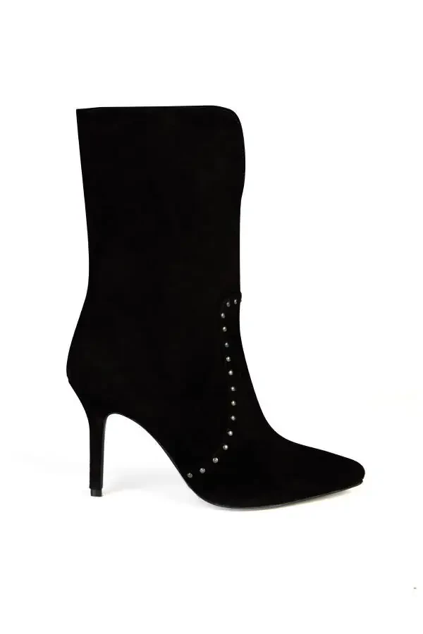 Suede Stud Detailed Short Boot-001 - 2