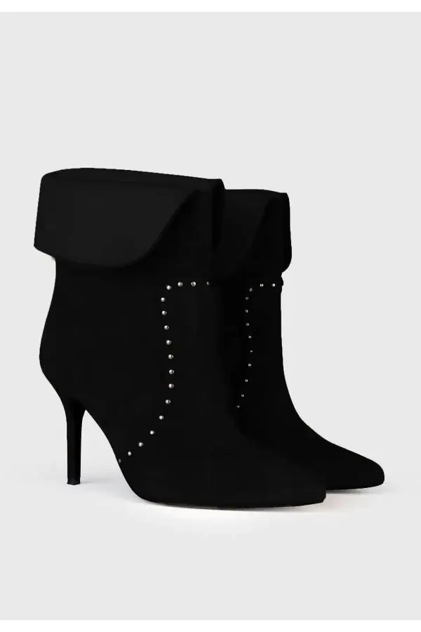 Suede Stud Detailed Short Boot-001 - 3
