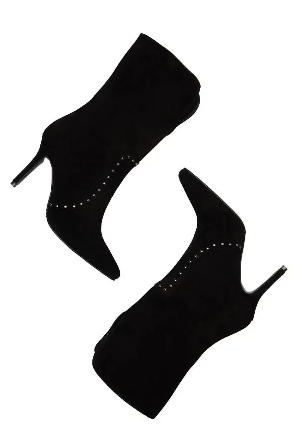 Suede Stud Detailed Short Boot-001 - 4