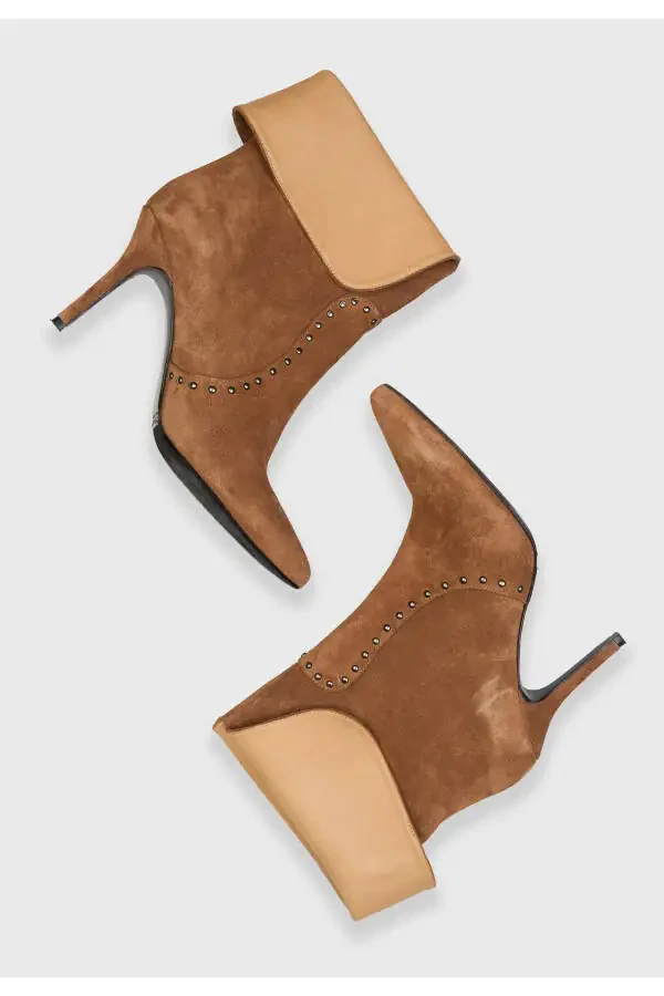 Suede Stud Detailed Short Boot-005 - 2