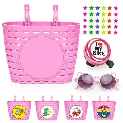 Suerico Kids Bike Basket, Bicycle Basket with Bell, Wheel Spokes, Glasses, Bike Accessories for Boys Girls - 1
