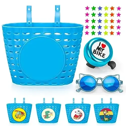 Suerico Kids Bike Basket,Bicycle Basket with Bell,Wheel Spokes, Glasses,Bike Accessories for Boys Girls - 1