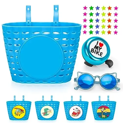 Suerico Kids Bike Basket,Bicycle Basket with Bell,Wheel Spokes, Glasses,Bike Accessories for Boys Girls - 1