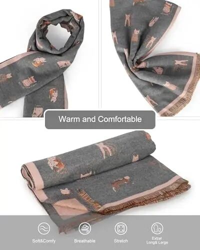Sumato Scarf for Women Fall Winter Shawl Wraps Long Women Scarves Warm Soft Plush‌ Classic Cat Style - 3