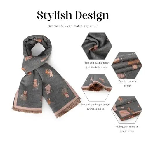 Sumato Scarf for Women Fall Winter Shawl Wraps Long Women Scarves Warm Soft Plush‌ Classic Cat Style - 4
