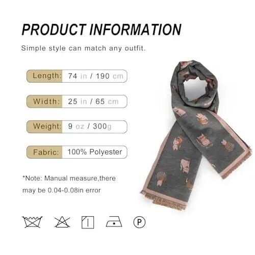 Sumato Scarf for Women Fall Winter Shawl Wraps Long Women Scarves Warm Soft Plush‌ Classic Cat Style - 5