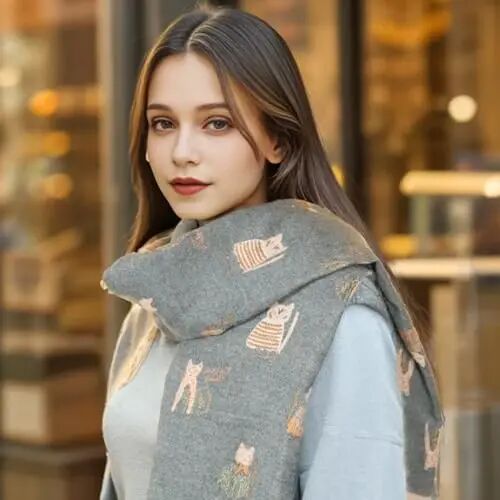 Sumato Scarf for Women Fall Winter Shawl Wraps Long Women Scarves Warm Soft Plush‌ Classic Cat Style - Sumato (1)