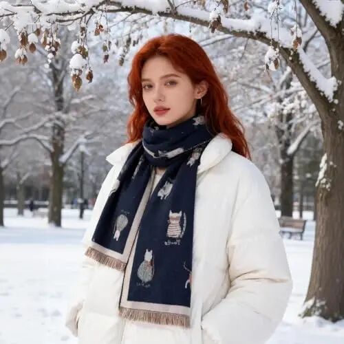 Sumato Scarf for Women Fall Winter Shawl Wraps Long Women Scarves Warm Soft Plush‌ Classic Cat Style - Sumato (1)