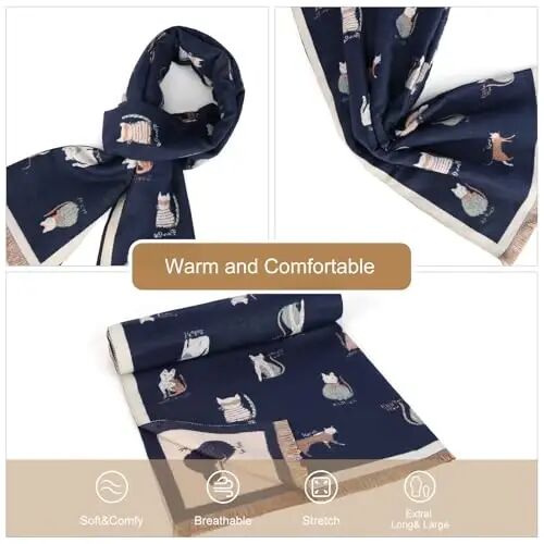 Sumato Scarf for Women Fall Winter Shawl Wraps Long Women Scarves Warm Soft Plush‌ Classic Cat Style - 3
