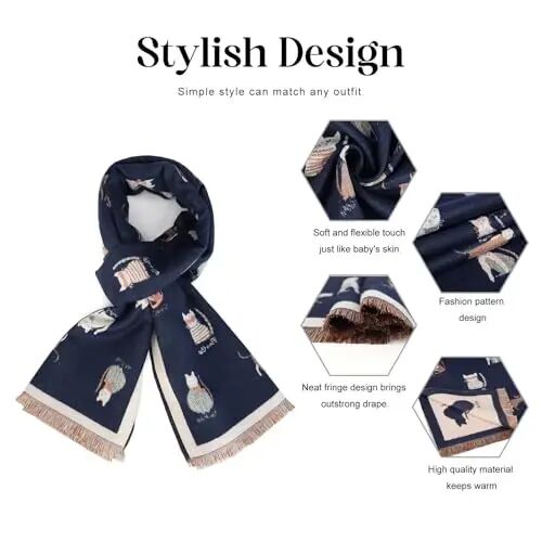Sumato Scarf for Women Fall Winter Shawl Wraps Long Women Scarves Warm Soft Plush‌ Classic Cat Style - 4