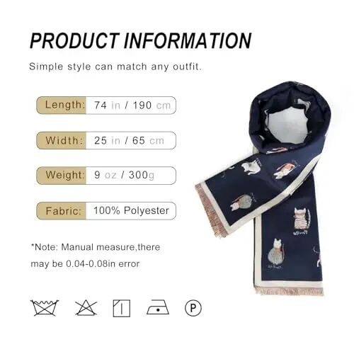 Sumato Scarf for Women Fall Winter Shawl Wraps Long Women Scarves Warm Soft Plush‌ Classic Cat Style - 6