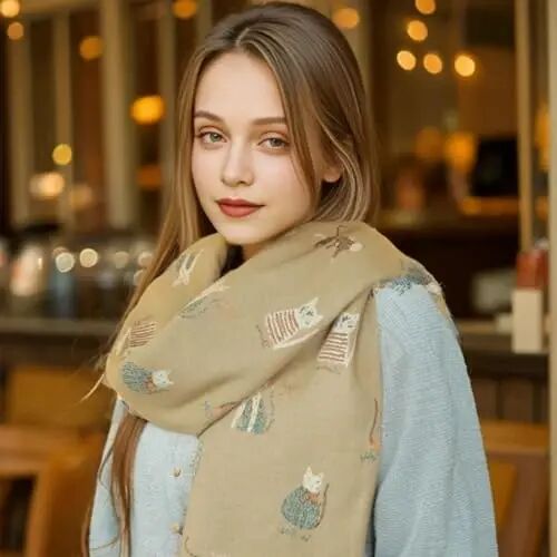 Sumato Scarf for Women Fall Winter Shawl Wraps Long Women Scarves Warm Soft Plush‌ Classic Cat Style - Sumato (1)