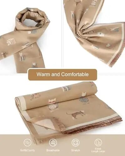 Sumato Scarf for Women Fall Winter Shawl Wraps Long Women Scarves Warm Soft Plush‌ Classic Cat Style - 3