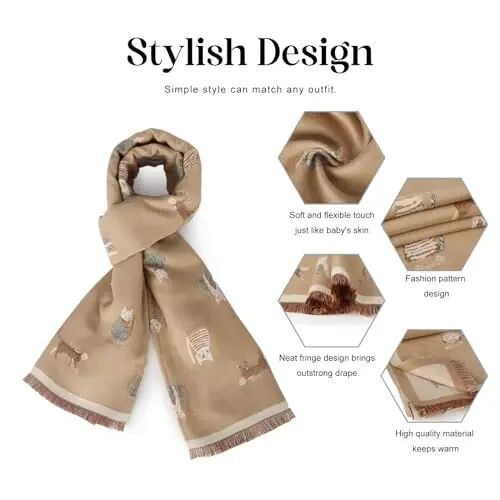 Sumato Scarf for Women Fall Winter Shawl Wraps Long Women Scarves Warm Soft Plush‌ Classic Cat Style - 4