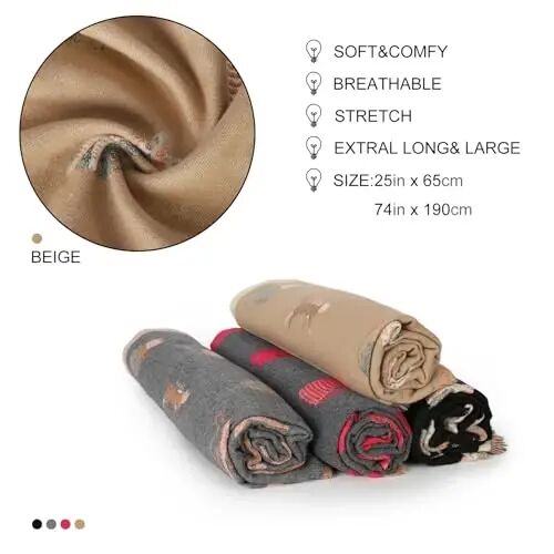 Sumato Scarf for Women Fall Winter Shawl Wraps Long Women Scarves Warm Soft Plush‌ Classic Cat Style - 6