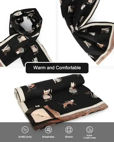 Sumato Scarf for Women Fall Winter Shawl Wraps Long Women Scarves Warm Soft Plush‌ Classic Cat Style - 3