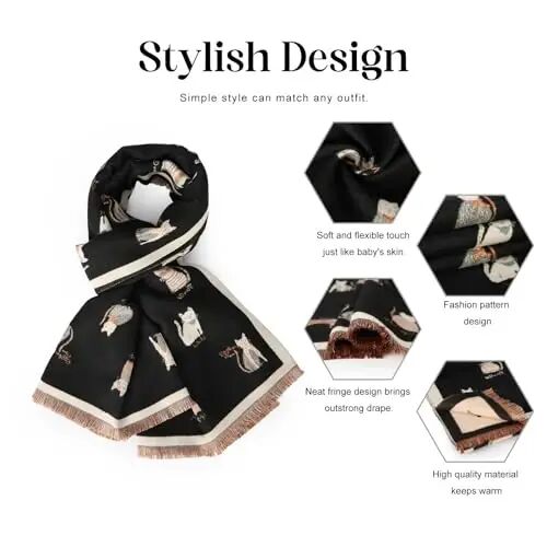 Sumato Scarf for Women Fall Winter Shawl Wraps Long Women Scarves Warm Soft Plush‌ Classic Cat Style - 4