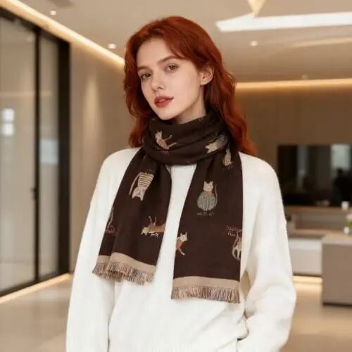 Sumato Scarf for Women Fall Winter Shawl Wraps Long Women Scarves Warm Soft Plush‌ Classic Cat Style - 2