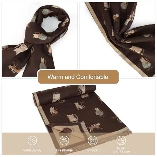 Sumato Scarf for Women Fall Winter Shawl Wraps Long Women Scarves Warm Soft Plush‌ Classic Cat Style - 3