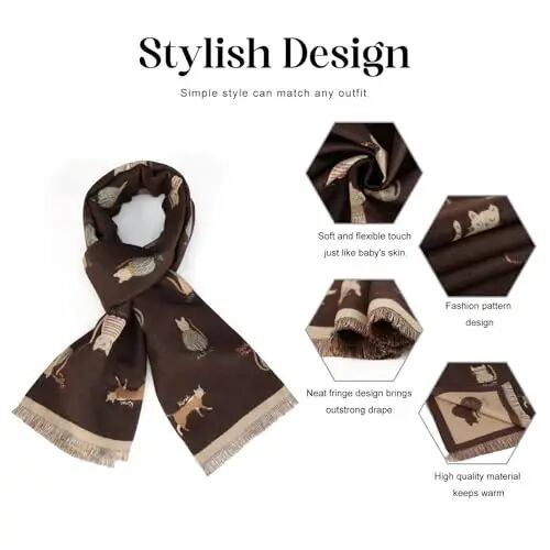 Sumato Scarf for Women Fall Winter Shawl Wraps Long Women Scarves Warm Soft Plush‌ Classic Cat Style - 4