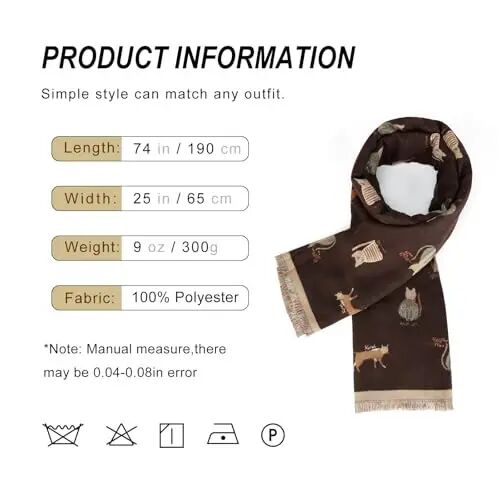Sumato Scarf for Women Fall Winter Shawl Wraps Long Women Scarves Warm Soft Plush‌ Classic Cat Style - 6