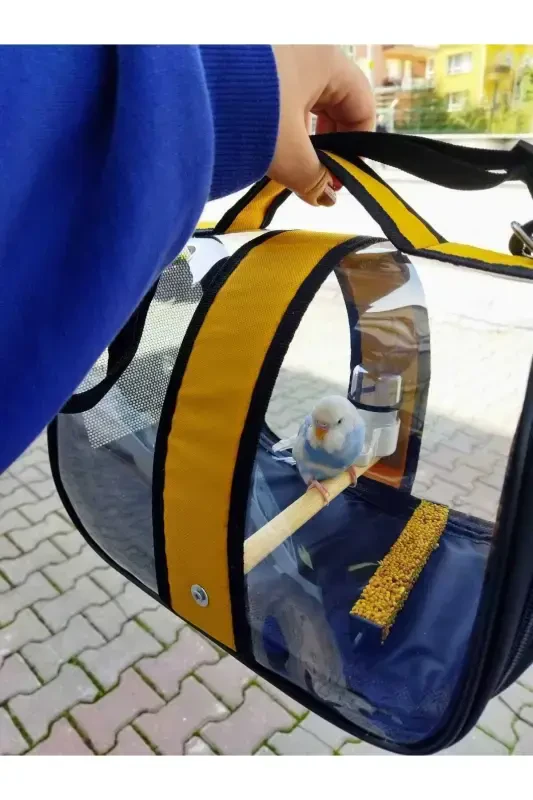 Сумка для переноски птиц с поильником, жёрдочкой, 32x22x20 большой размер 1-го качества, подарок крекер - жёлтый - 2
