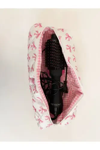 Сумка для щипцов для завивки волос с розовой лентой, совместимая с Airwrap Airstrait, большая дорожная сумка - розовая лента - 3