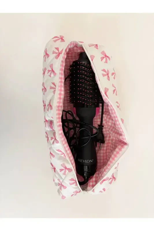 Сумка для щипцов для завивки волос с розовой лентой, совместимая с Airwrap Airstrait, большая дорожная сумка - розовая лента - 3