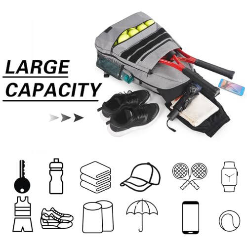 Сумка для тенниса MATEIN Сумки для теннисных ракеток, Большой теннисный рюкзак для мужчин и женщин с отделением для обуви, вмещает 2 ракетки, водонепроницаемая сумка для подарков на теннис - 6