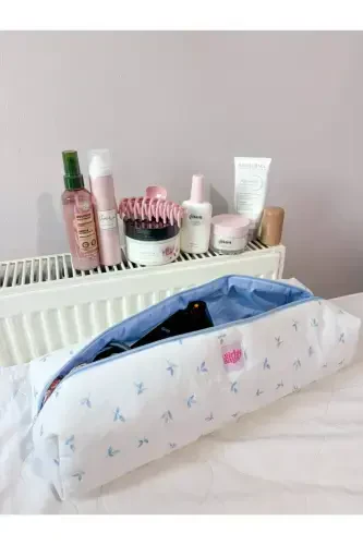 Сумка для завивки волос с белыми синими цветами, совместимая с Airwrap Airstrait, большая дорожная сумка - белые синие цветы - 1